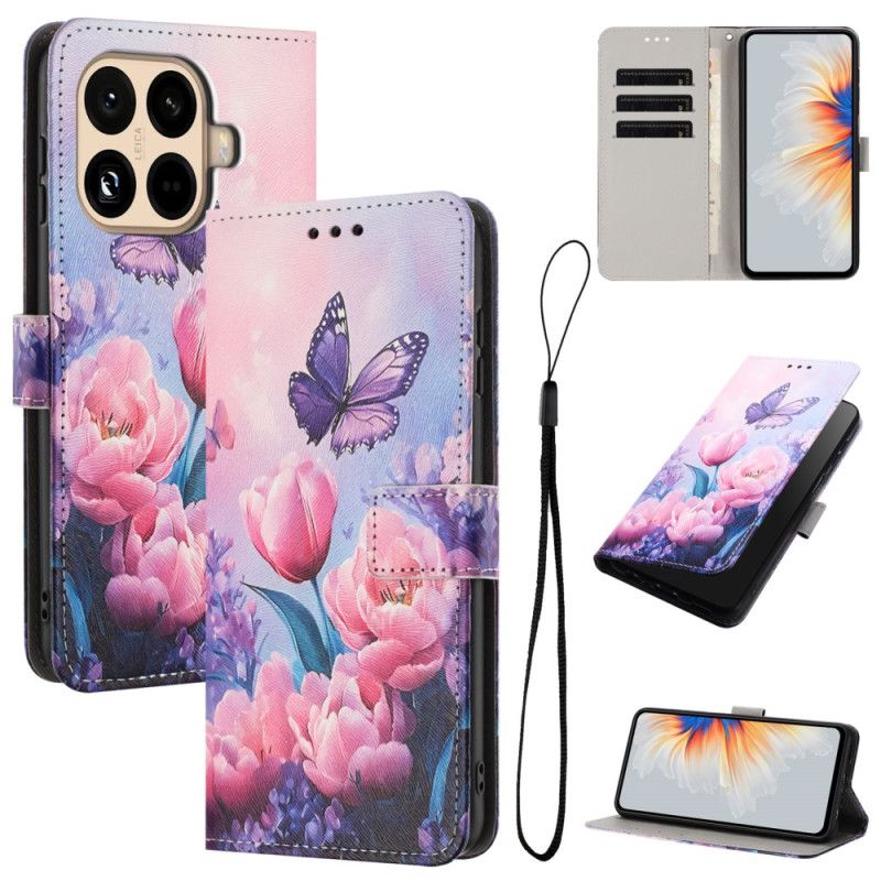 Lederhüllen Für Xiaomi 15t Pro Tulpen Und Schmetterlinge