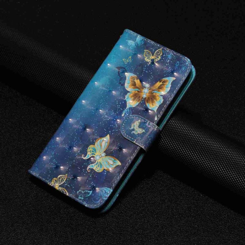 Lederhüllen Xiaomi 15t Pro Blaue Und Goldene Schmetterlinge