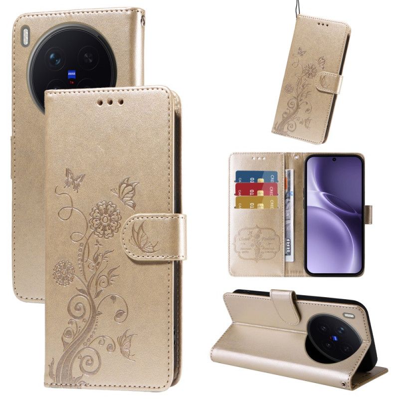 Lederhüllen Vivo X300 Pro Blumen- Und Schmetterlingsmuster