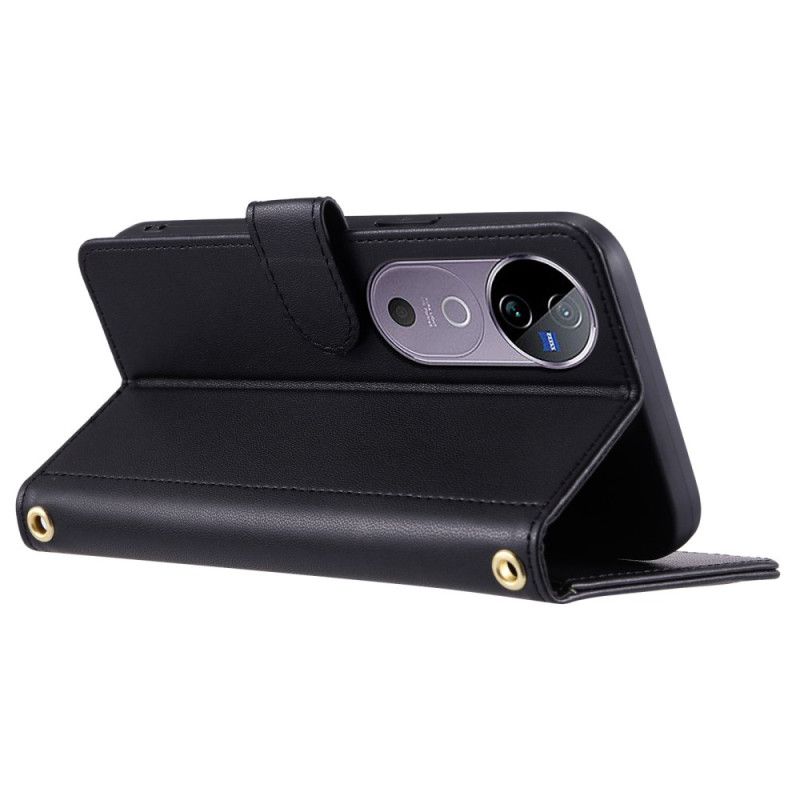Lederhüllen Vivo V40 5g Gesteppt Mit Riemen