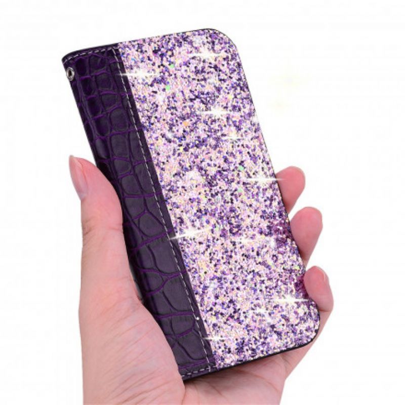 Flip Case Iphone 13 Krokodilhaut Und Glitzereffekt