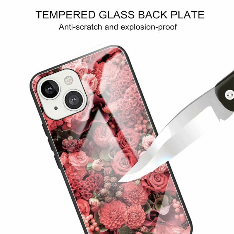 Hülle Für Iphone 13 Gehärtetes Glas Rosa Blumen