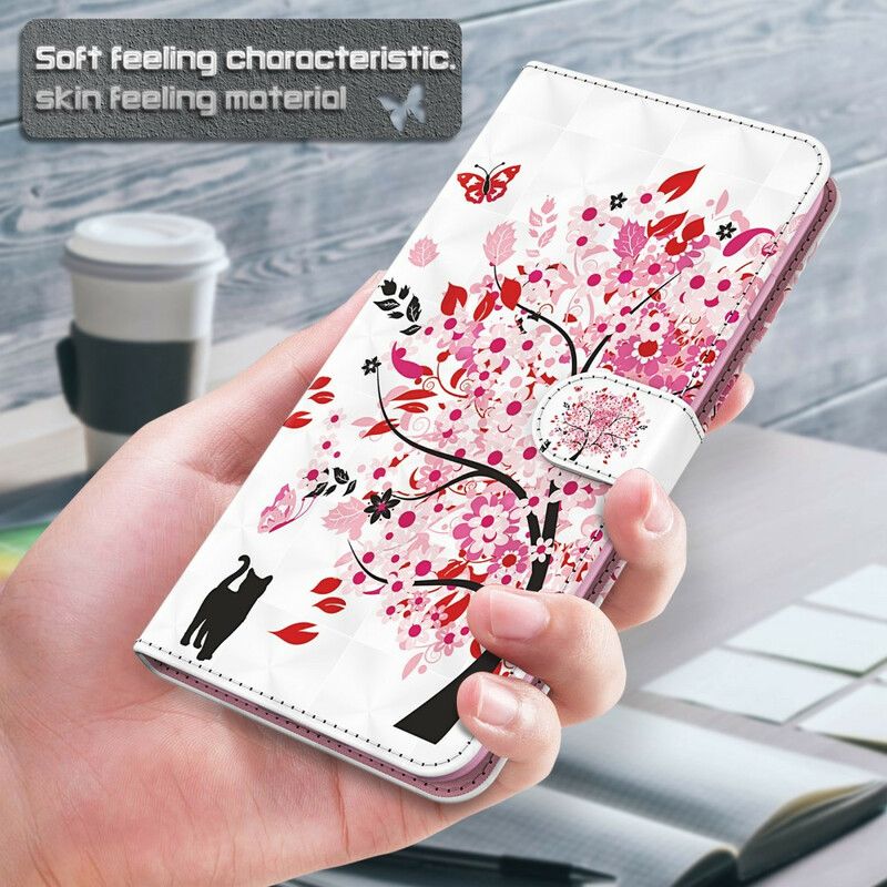 Lederhüllen Für Iphone 13 Rosa Baum Und Schwarze Katze