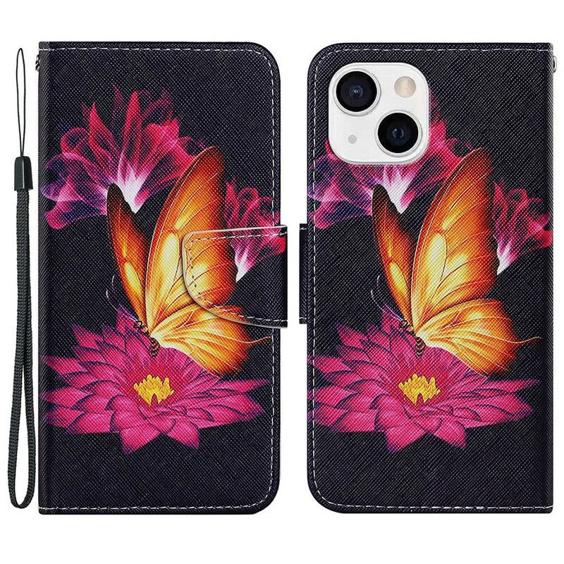Lederhüllen Für Iphone 13 Schmetterling Und Lotus