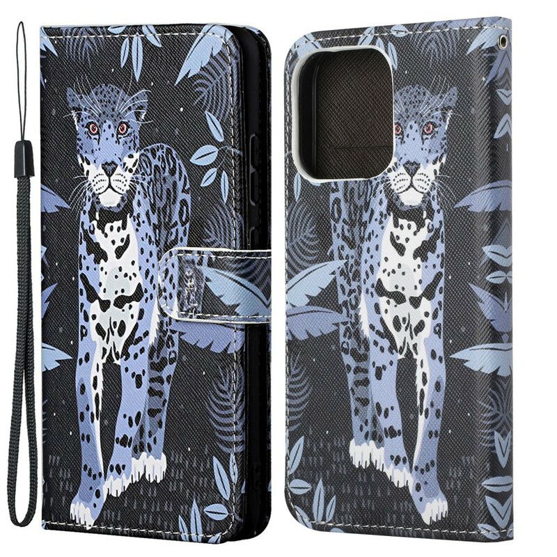 Lederhüllen Iphone 13 Handyhülle Leopard Riemchen