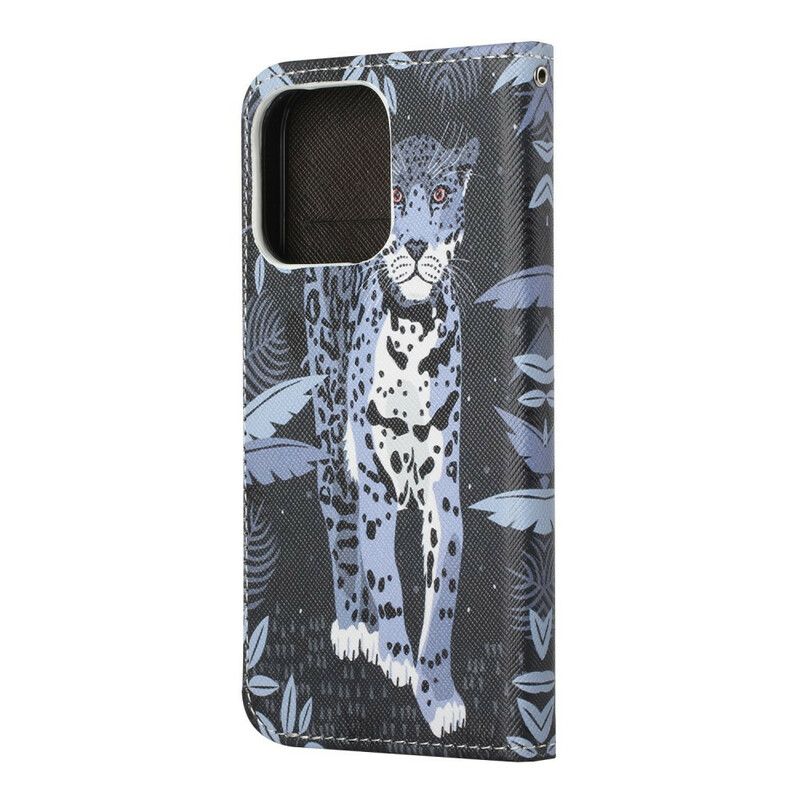 Lederhüllen Iphone 13 Handyhülle Leopard Riemchen