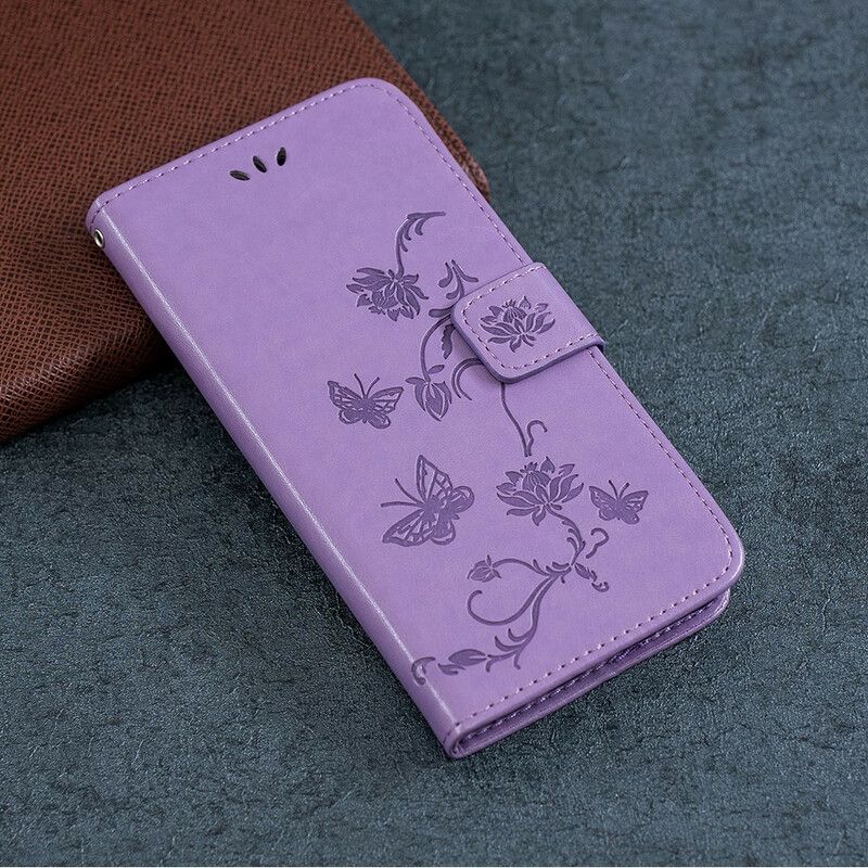 Lederhüllen Iphone 13 Schmetterlinge Und Blumen Riemchen