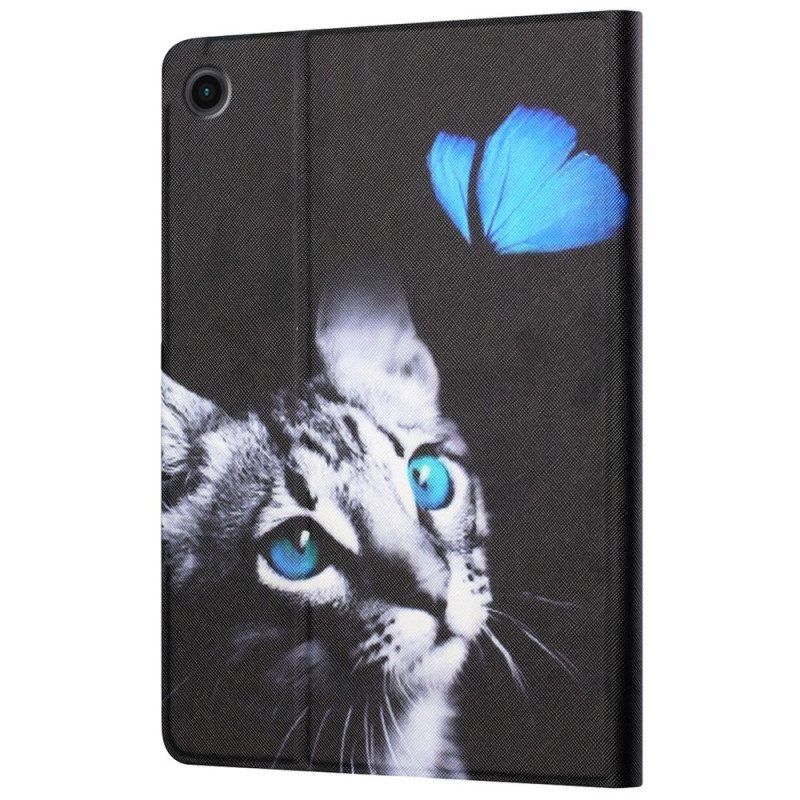 Lederhüllen Für Samsung Galaxy Tab A8 (2021) Blaue Katze Und Schmetterling