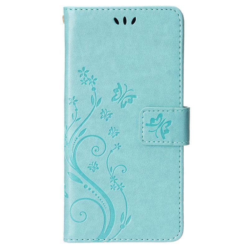 Flip Case Für iPhone 15 Plus Blumen Und Schmetterlinge