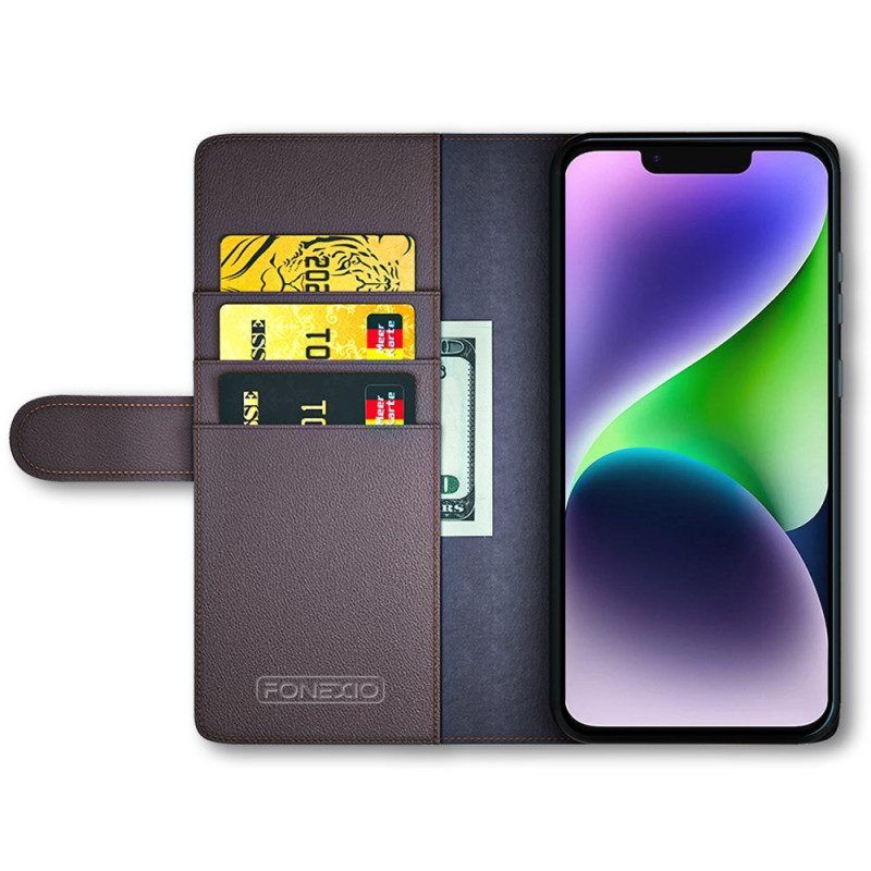 Flip Case Für iPhone 15 Plus Echtes Leder