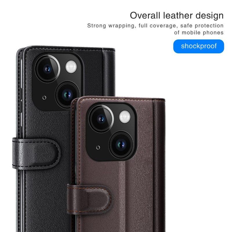 Flip Case Für iPhone 15 Plus Echtes Leder