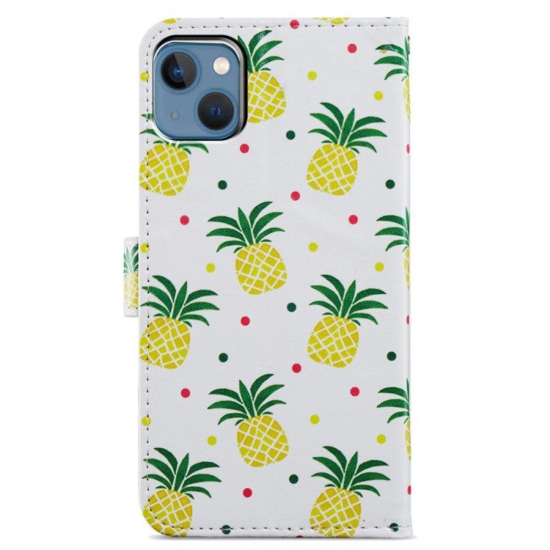 Flip Case Für iPhone 15 Plus Mit Kordel Ananas Mit Riemen
