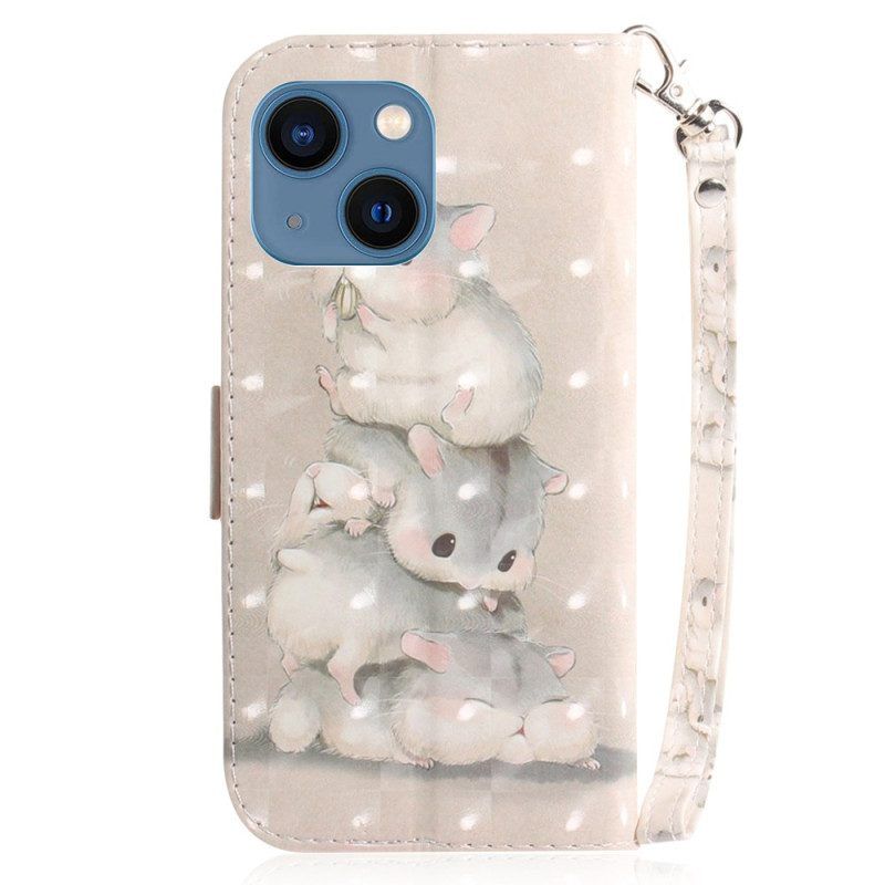 Flip Case Für iPhone 15 Plus Mit Kordel Hamster Mit Riemen