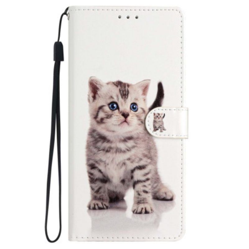 Flip Case Für iPhone 15 Plus Mit Kordel Kleine Katze Mit Riemen