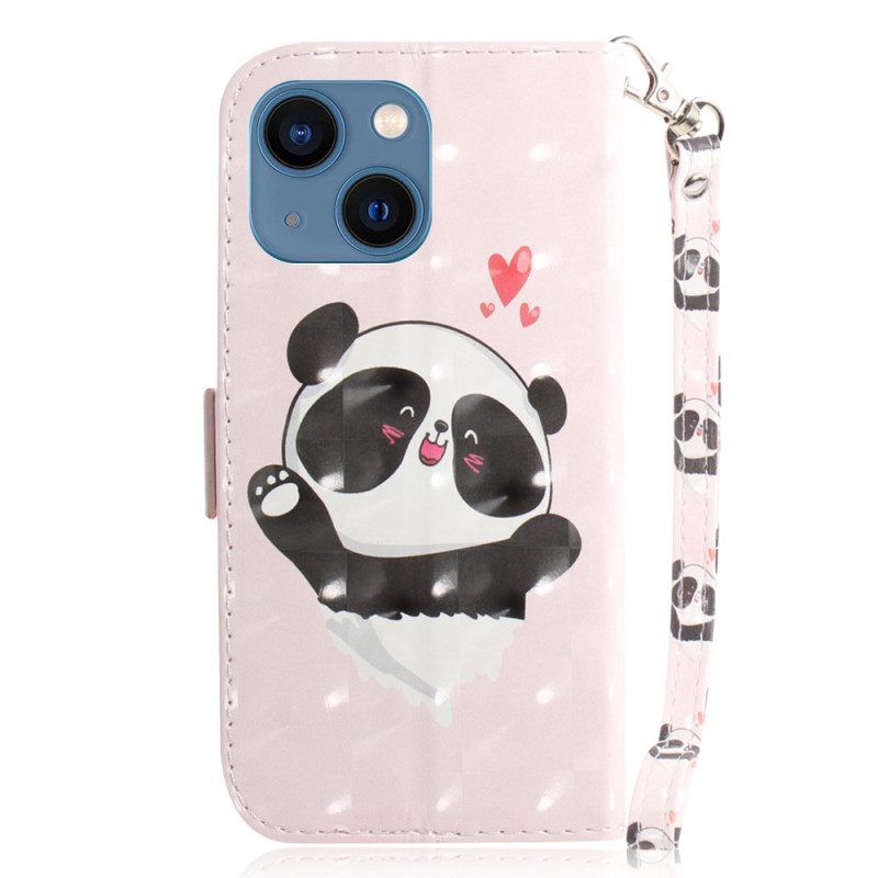 Flip Case Für iPhone 15 Plus Mit Kordel Panda Love Mit Riemen