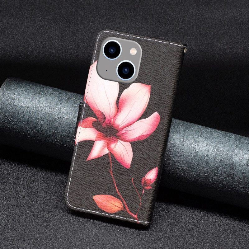Flip Case Für iPhone 15 Plus Rosa Blume