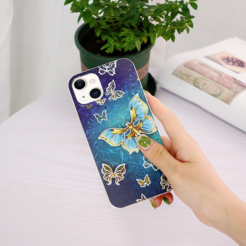 Handyhülle Für iPhone 15 Plus Goldene Schmetterlinge