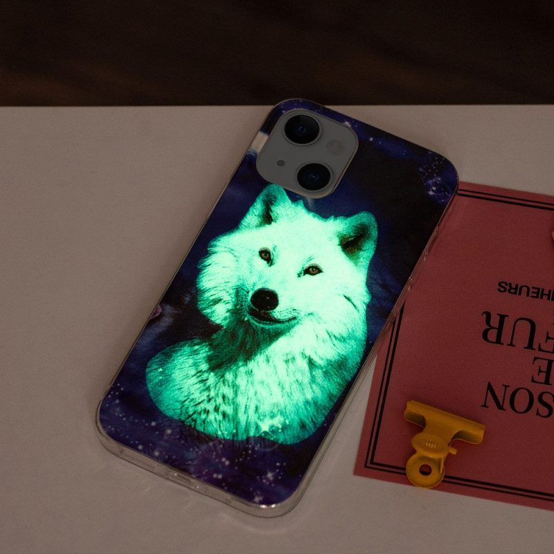 Hülle Für iPhone 15 Plus Fluoreszierender Weißer Wolf