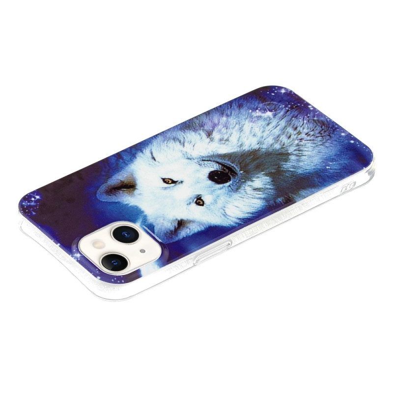 Hülle Für iPhone 15 Plus Fluoreszierender Weißer Wolf