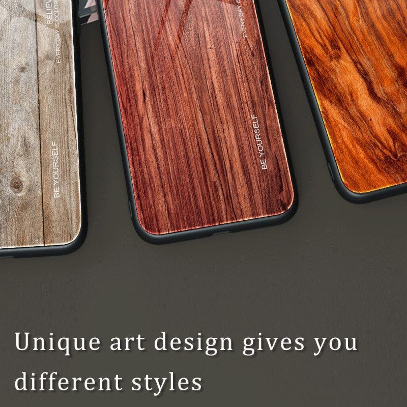 Hülle Für iPhone 15 Plus Holzdesign Aus Gehärtetem Glas
