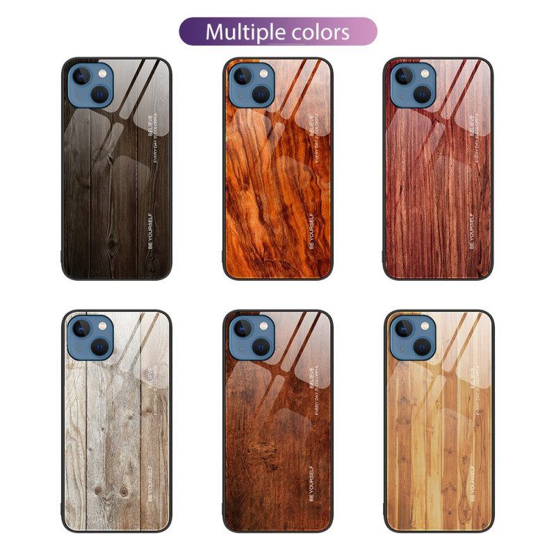 Hülle Für iPhone 15 Plus Holzdesign Aus Gehärtetem Glas