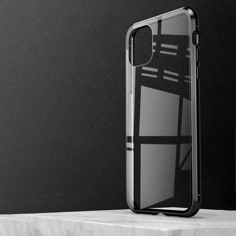 Hülle Für iPhone 15 Plus Metallrahmen Aus Gehärtetem Glas Vorne Und Hinten