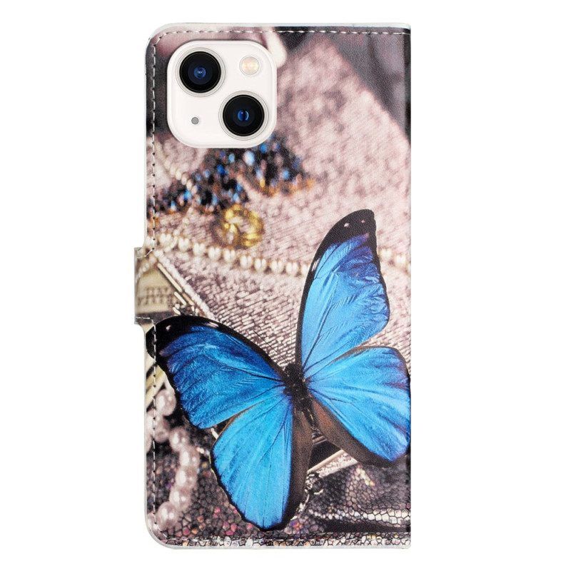 Lederhüllen Für iPhone 15 Plus Blauer Schmetterling