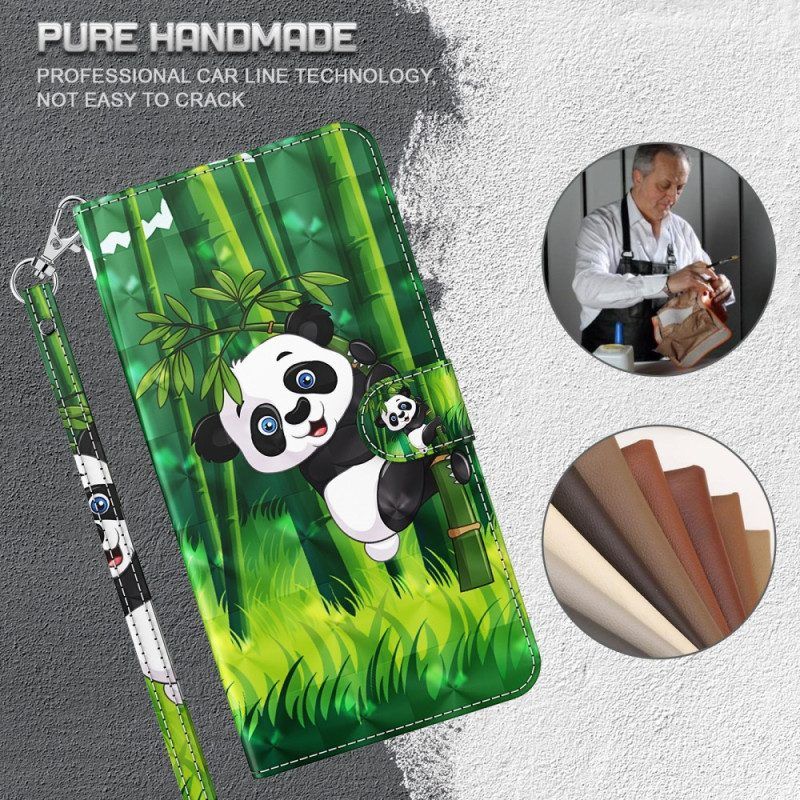 Lederhüllen Für iPhone 15 Plus Mit Kordel 3d-bambus-panda Mit Riemen
