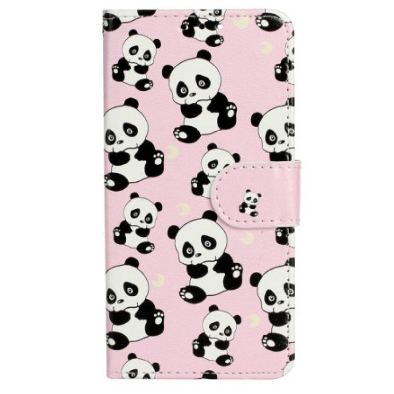 Lederhüllen Für iPhone 15 Plus Mit Kordel Kleine Pandas Mit Riemen