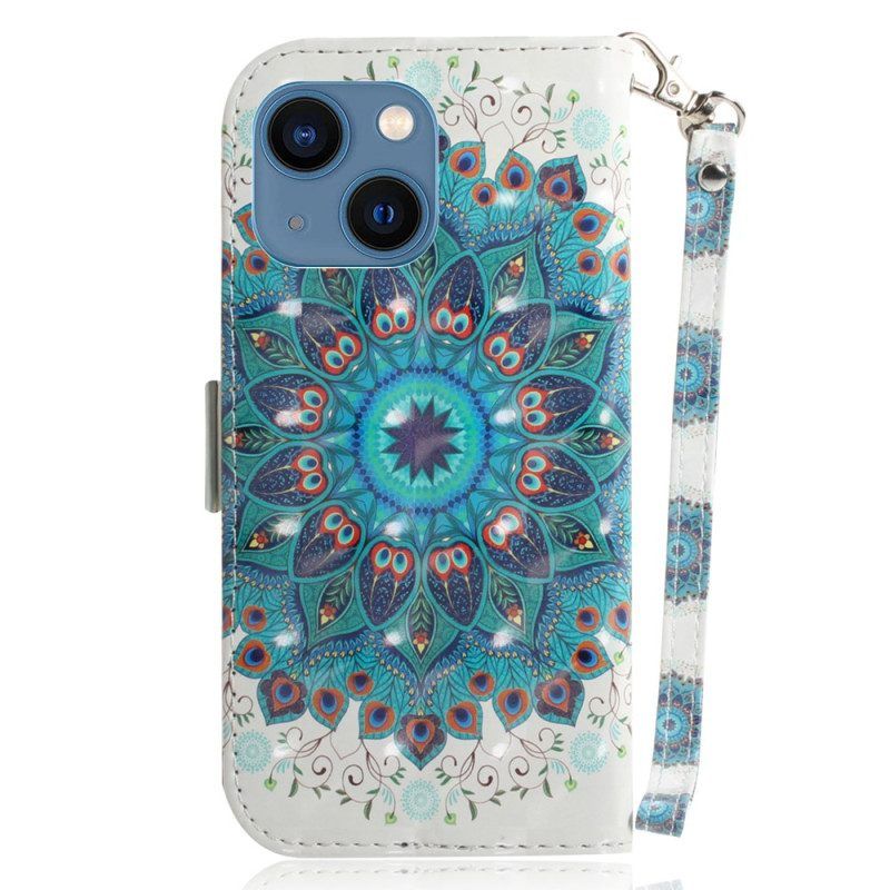 Lederhüllen Für iPhone 15 Plus Mit Kordel Mandala Mit Riemen