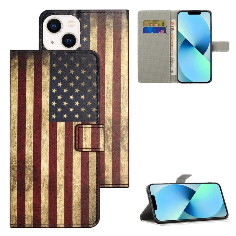 Lederhüllen Für iPhone 15 Plus Vintage Usa-flagge