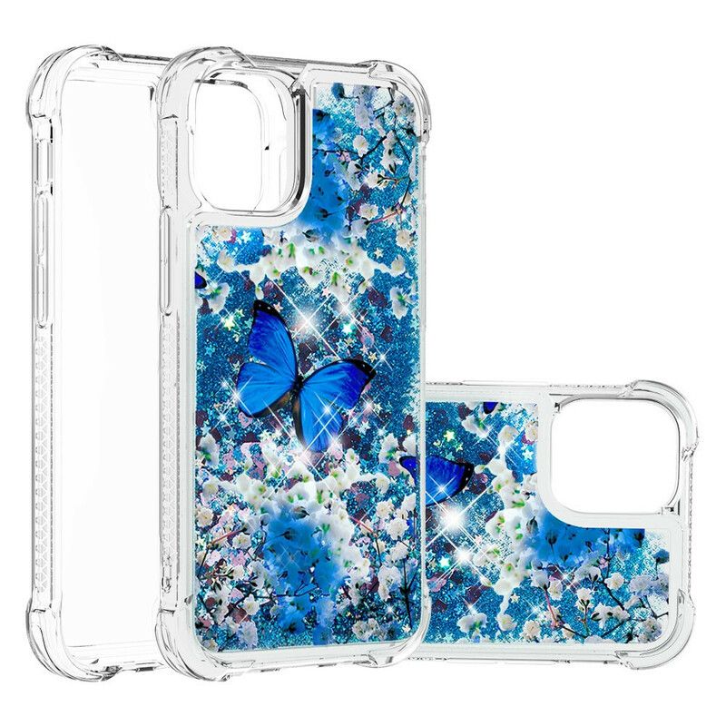 Hülle Für Iphone 13 Pro Max Blaue Glitzerschmetterlinge