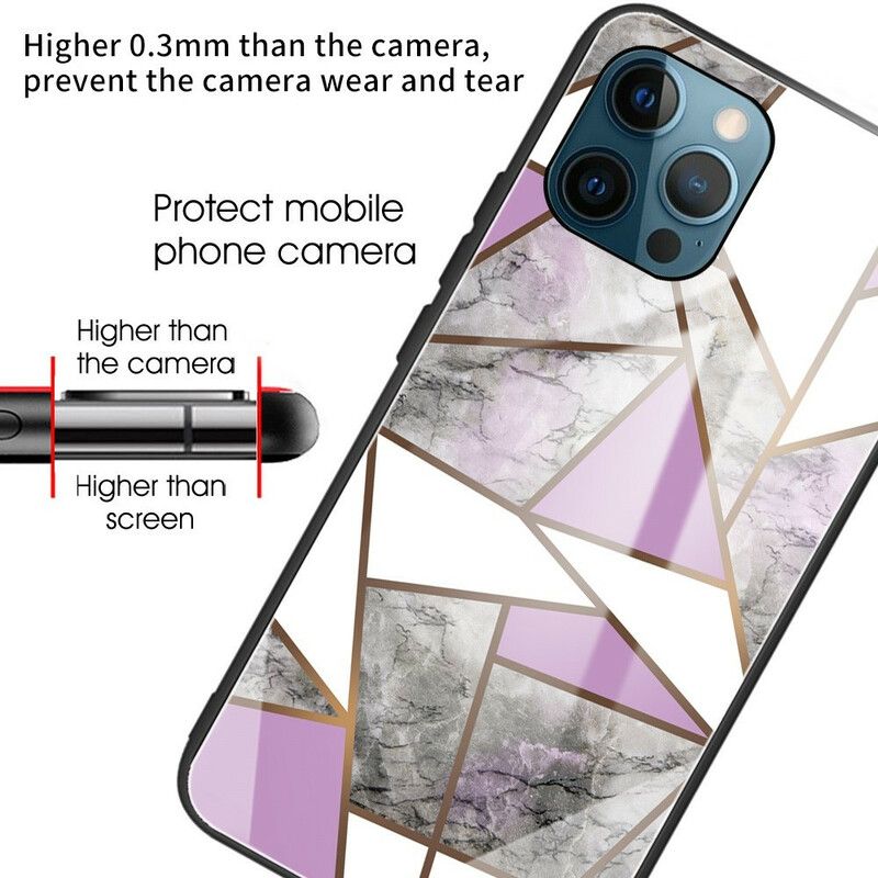 Hülle Iphone 13 Pro Max Handyhülle Marmorgeometrie Aus Gehärtetem Glas