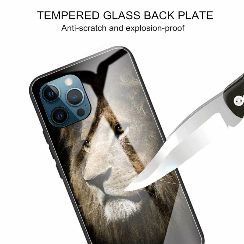 Hülle Iphone 13 Pro Max Löwenkopf Aus Gehärtetem Glas