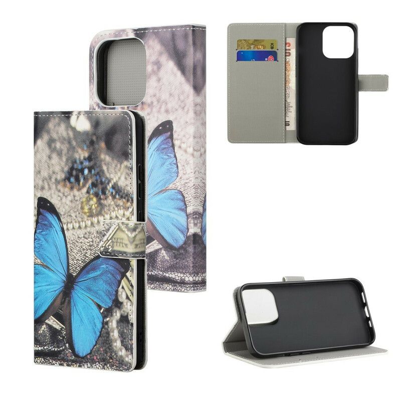 Lederhüllen Für Iphone 13 Pro Max Blauer Schmetterling