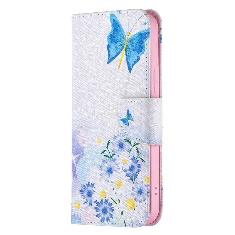 Lederhüllen Iphone 13 Pro Max Handyhülle Bemalte Schmetterlinge Und Blumen