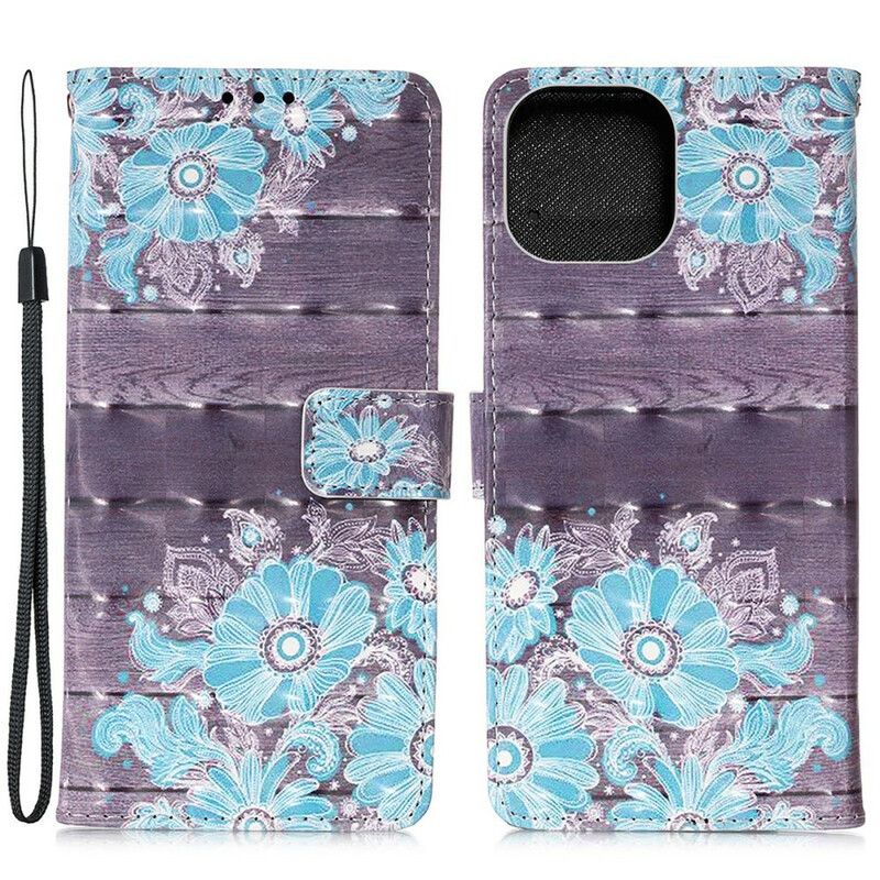 Lederhüllen Iphone 13 Pro Max Handyhülle Blaue Blumen