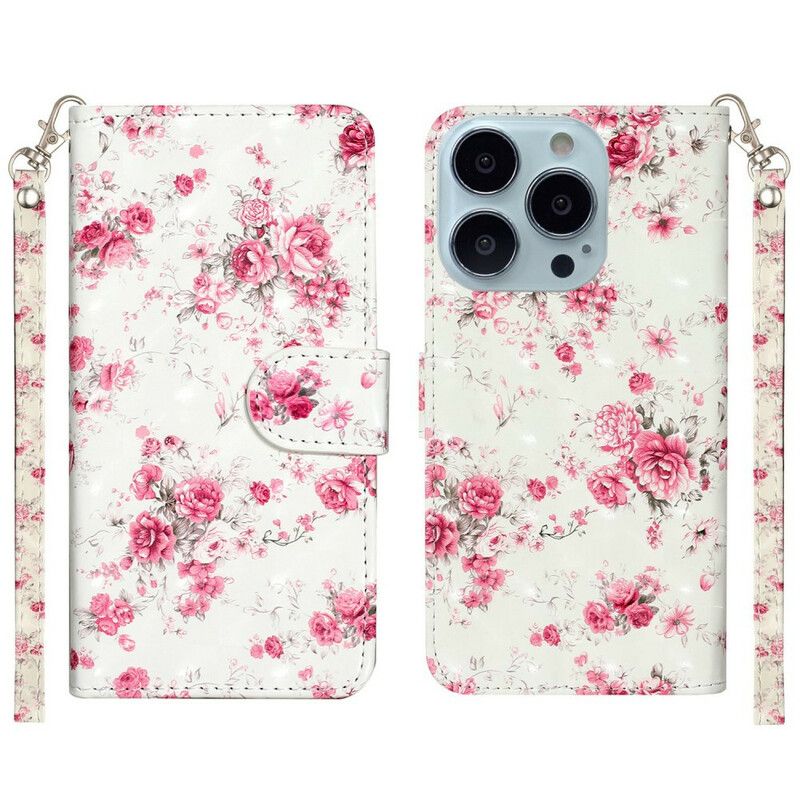 Lederhüllen Iphone 13 Pro Max Handyhülle Blumen Lichtflecken Riemchen