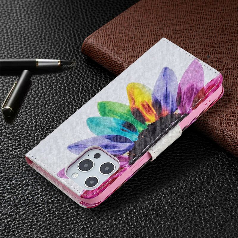 Lederhüllen Iphone 13 Pro Max Handyhülle Blumenaquarell