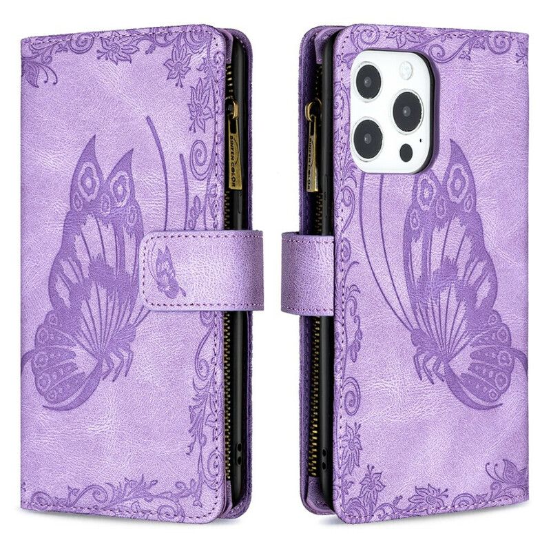 Lederhüllen Iphone 13 Pro Max Handyhülle Schmetterling Barock Reißverschlusstasche