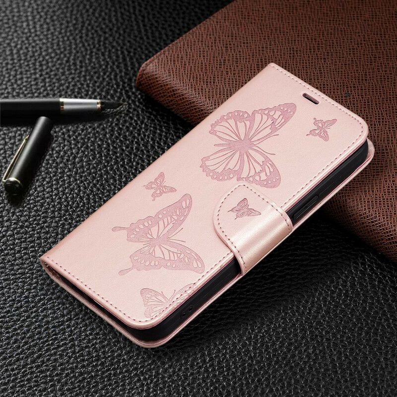 Lederhüllen Iphone 13 Pro Max Handyhülle Schmetterlinge Und Schräge Klappe