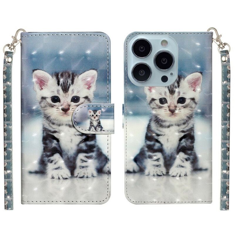 Lederhüllen Iphone 13 Pro Max Kitten Light Spots Riemchen