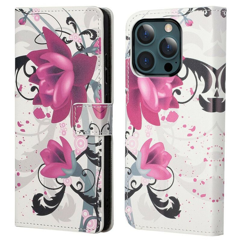 Lederhüllen Iphone 13 Pro Max Tropische Blumen