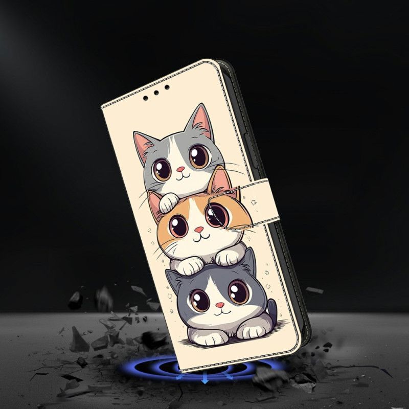 Lederhüllen Für Samsung Galaxy S26 Plus Gestapelte Katzen