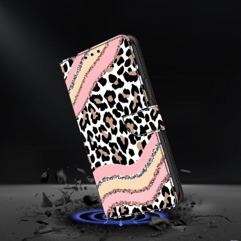Lederhüllen Für Samsung Galaxy S26 Plus Gestreiftes Leopardenmuster