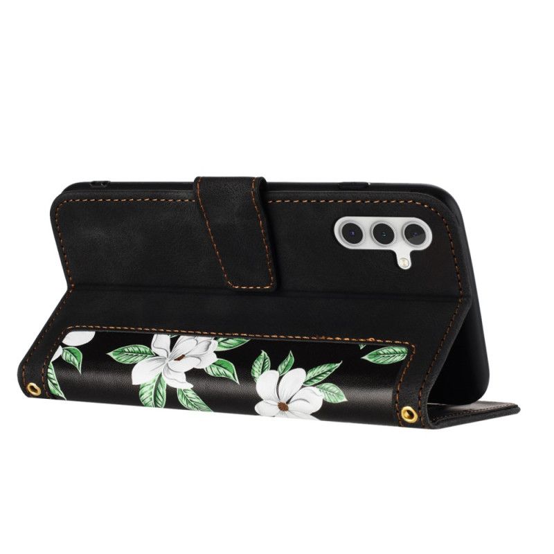 Lederhüllen Samsung Galaxy S26 Plus Blumenmuster Mit Riemen