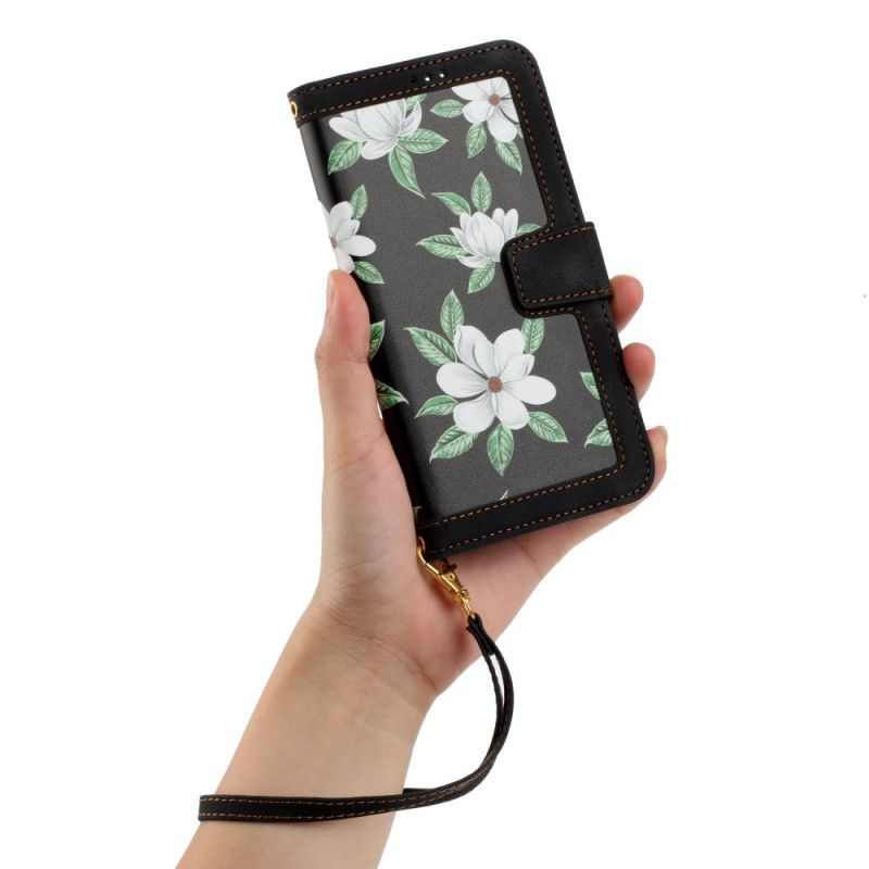 Lederhüllen Samsung Galaxy S26 Plus Blumenmuster Mit Riemen