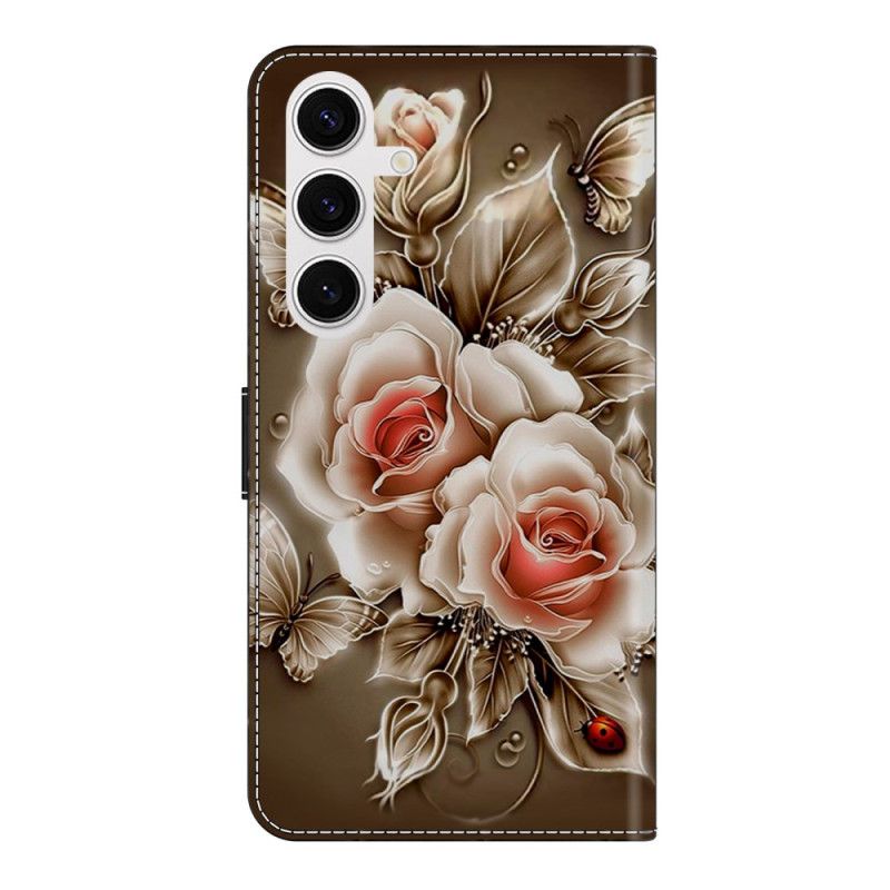 Lederhüllen Samsung Galaxy S26 Plus Handyhülle Braune Rosen