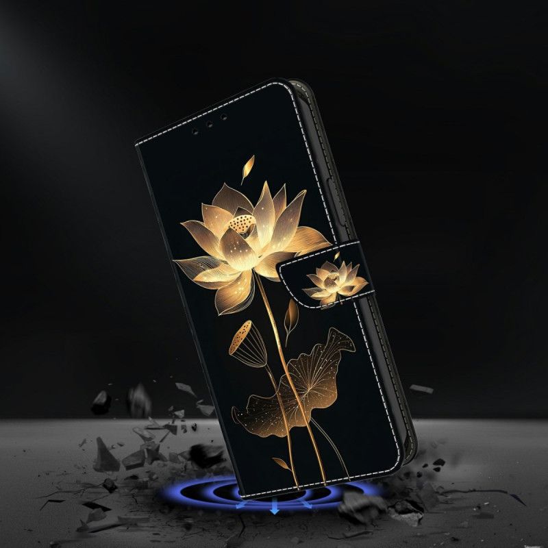 Lederhüllen Samsung Galaxy S26 Plus Handyhülle Goldener Lotus