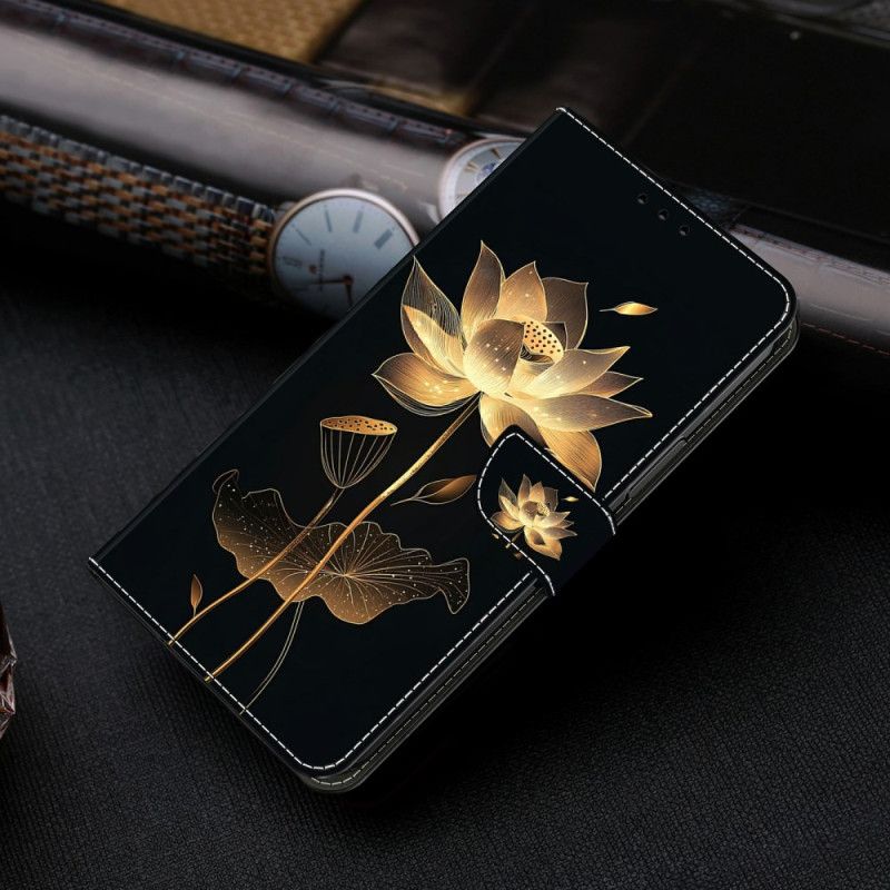 Lederhüllen Samsung Galaxy S26 Plus Handyhülle Goldener Lotus